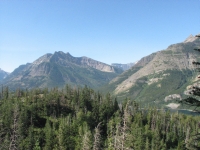 Climbing on the Crypt Lake Trail we could glimpse the lake below